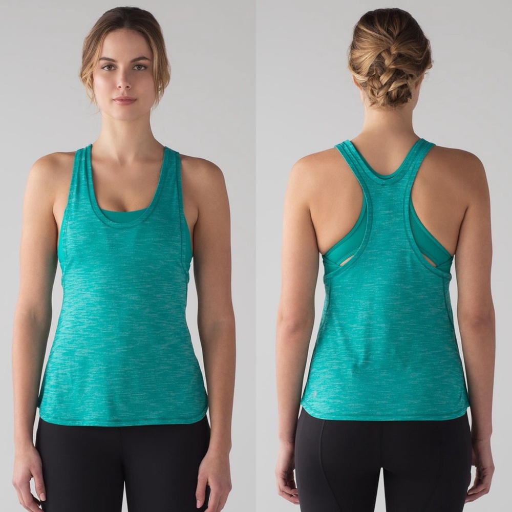 Lululemon Glide and Stride Tank Heathered Viridian Green Workout Top